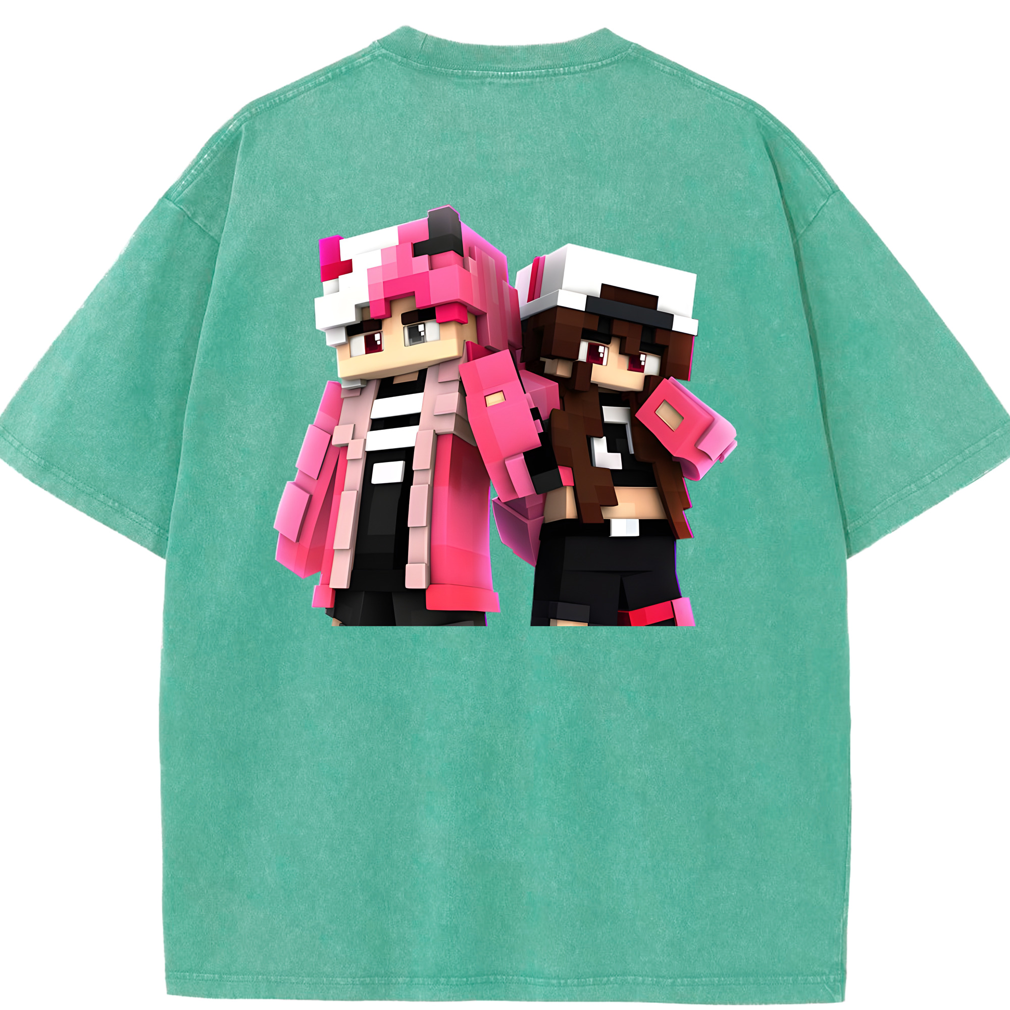 （画像用） マインクラフト ブロックの世界 Minecraft MC Block world 綿100% ヴィンテージ風 半袖Tシャツ（背面プリント）
